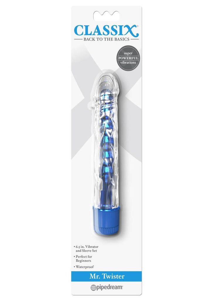 Classix Mr. Twister Vibrator with Sleeve - Blue/Clear - Set