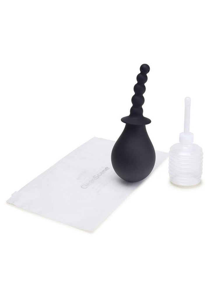 Cleanscene Soft Squeeze Beaded Anal Douche Set with Flared Base - Black - 4 Piece