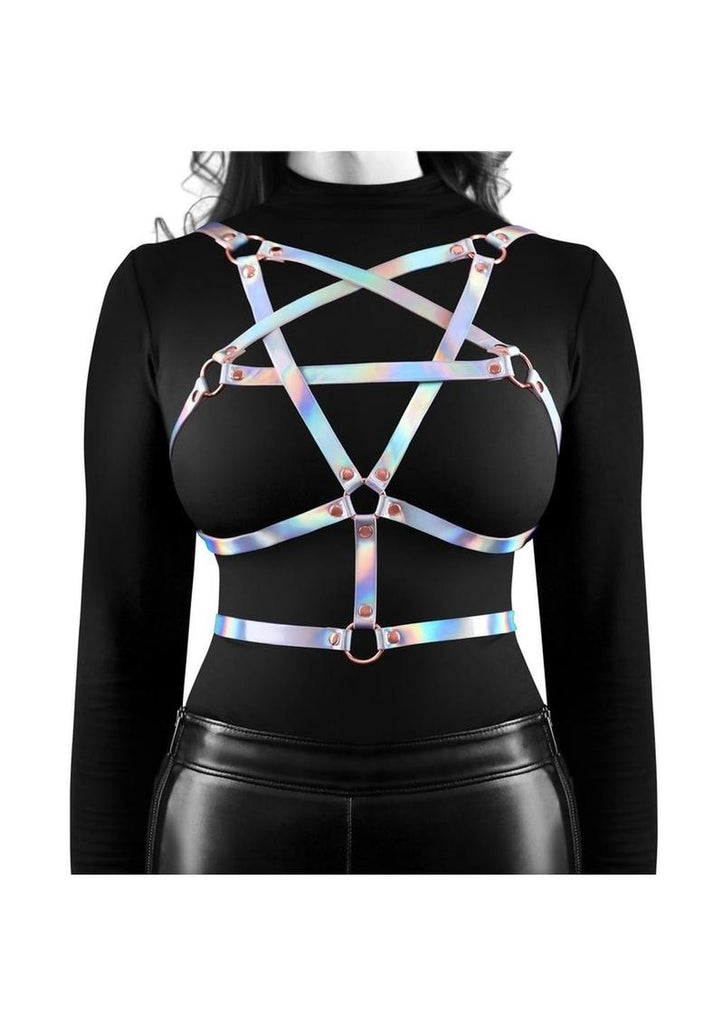 Cosmo Harness Risque Chest Harness - Multicolor/Rainbow - Large/XLarge