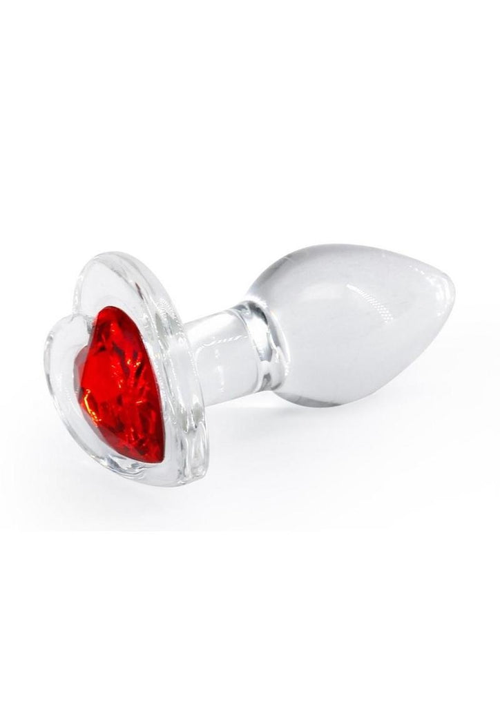 Crystal Desires Red Heart Glass Anal Plugs - Red - Small