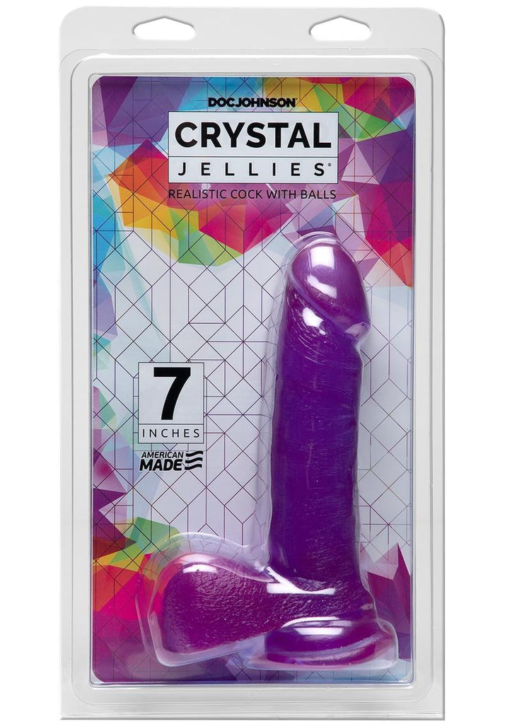 Crystal Jellies Dildo with Balls - Purple - 7in