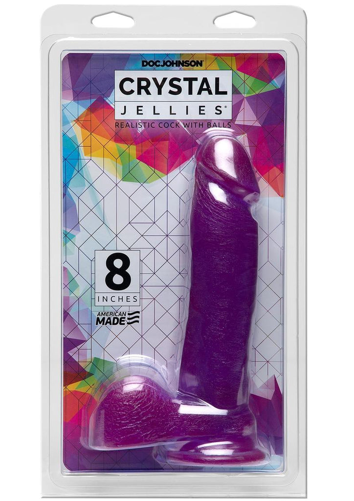Crystal Jellies Dildo with Balls - Purple - 8in
