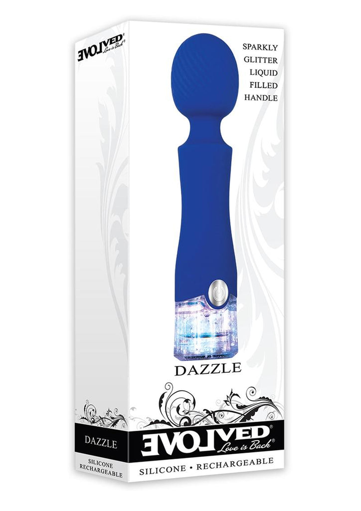 Dazzle Rechargeable Silicone Wand Massager with Glitter Handle - Blue
