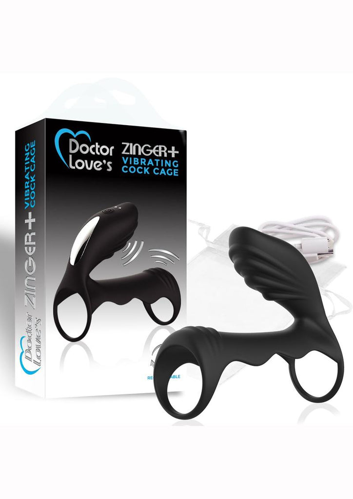 Doctor Love's Zinger Plus Silicone Rechargeable Vibrating Cock Cage - Black