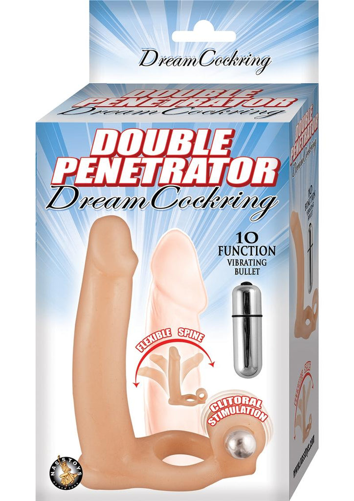 Double Penetrator Dream Vibrating Cock Ring - Flesh/Vanilla