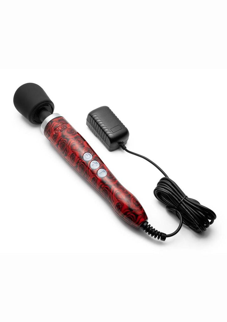 Doxy Die Cast Wand Plug-In Vibrating Body Massager - Black/Metal/Red/Rose Pattern