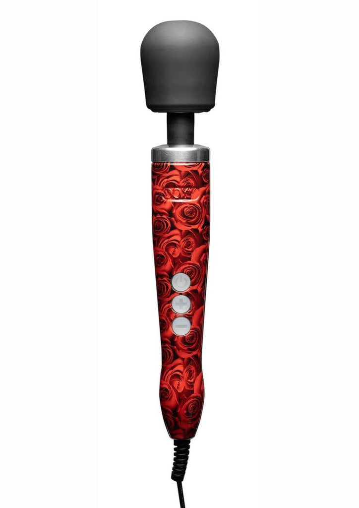 Doxy Die Cast Wand Plug-In Vibrating Body Massager - Black/Metal/Red/Rose Pattern