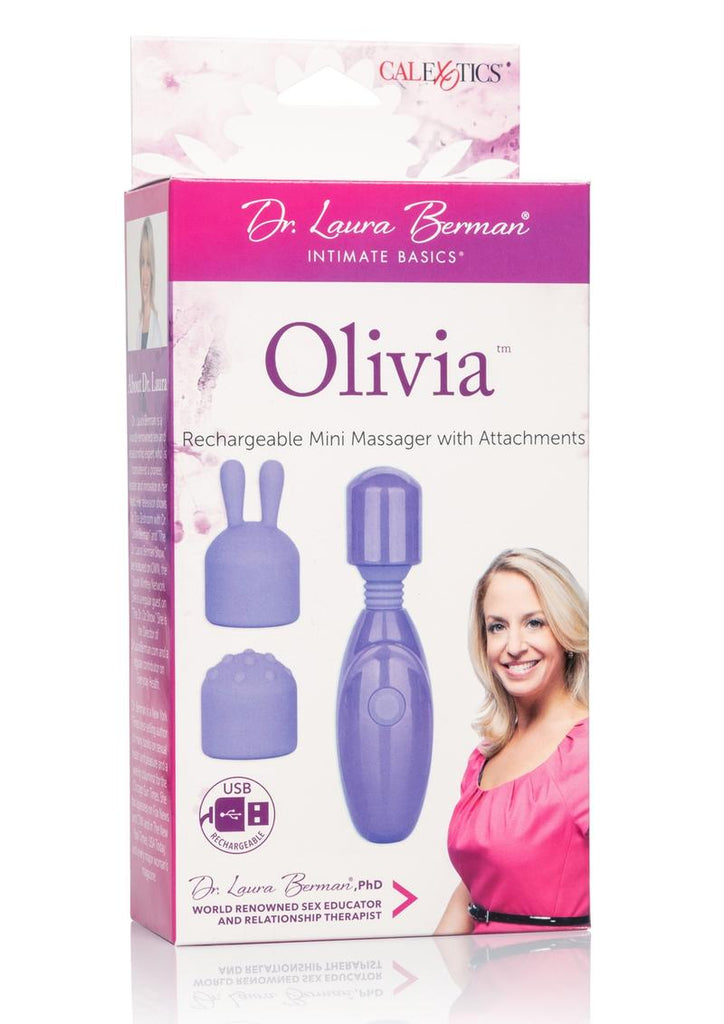 Dr. Laura Berman Intimate Basics Olivia USB Rechargeable Mini Massager with Attachments Set Waterproof - Purple - 4in