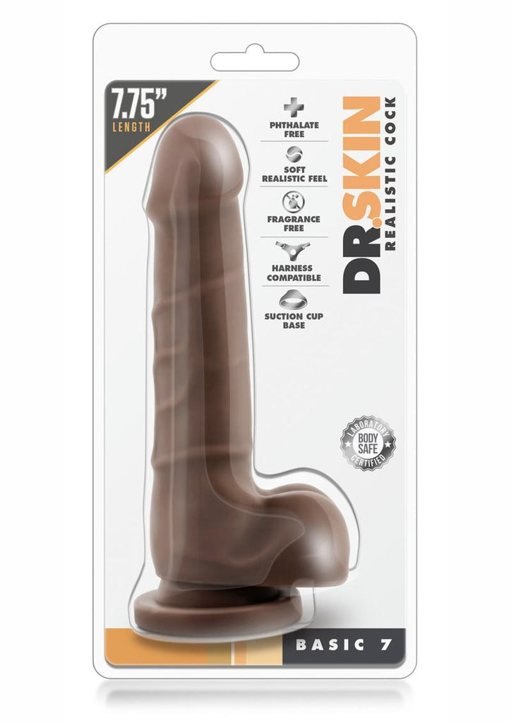 Dr. Skin Basic 7 Dildo with Balls - Chocolate - 7.75in