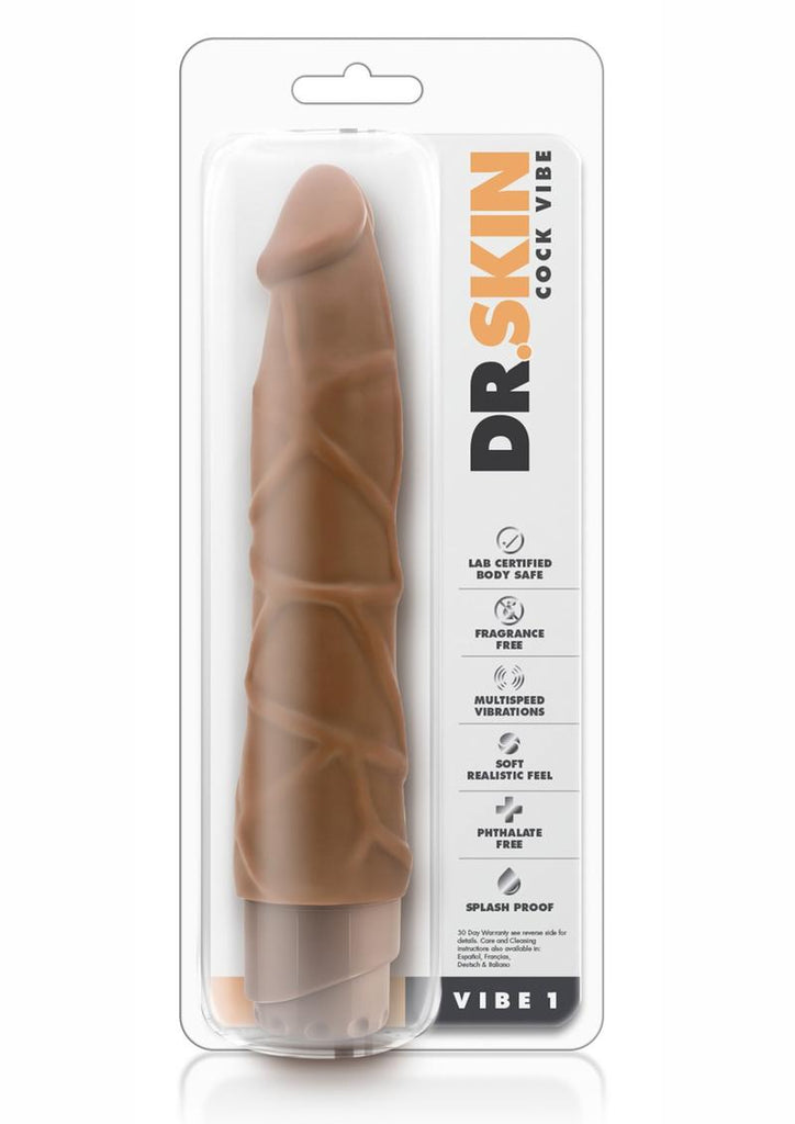 Dr. Skin Cock Vibe 1 Vibrating Dildo - Brown/Caramel - 9in