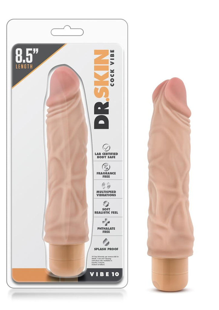 Dr. Skin Cock Vibe 10 Vibrating Dildo - Flesh/Vanilla - 8.5in