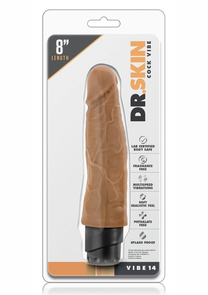 Dr. Skin Cock Vibe 14 Vibrating Dildo - Brown/Caramel - 8in