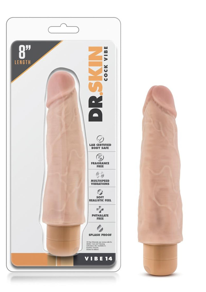 Dr. Skin Cock Vibe 14 Vibrating Dildo - Flesh/Vanilla - 8in