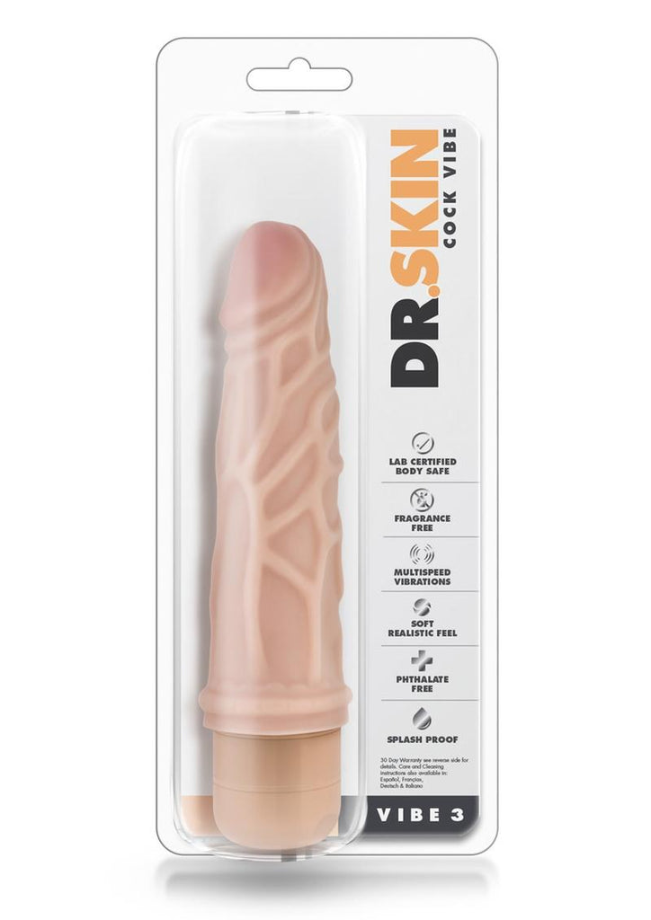 Dr. Skin Cock Vibe 3 Vibrating Dildo - Flesh/Vanilla - 7.25in