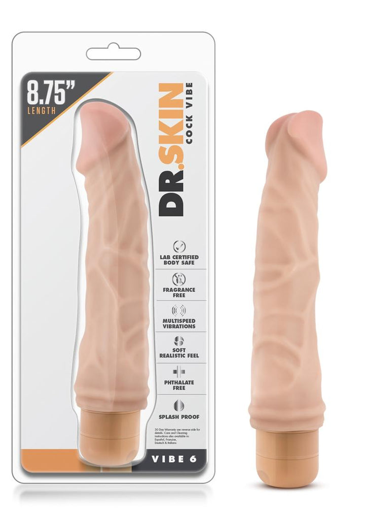 Dr. Skin Cock Vibe 6 Vibrating Dildo - Flesh/Vanilla - 8.75in
