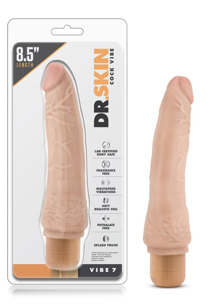 Dr. Skin Cock Vibe 7 Vibrating Dildo - Flesh/Vanilla - 8.5in