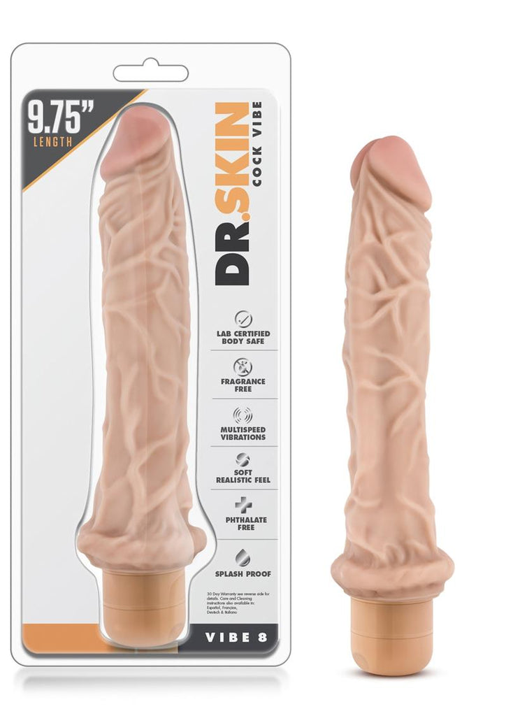 Dr. Skin Cock Vibe 8 Vibrating Dildo - Flesh/Vanilla - 9.75in