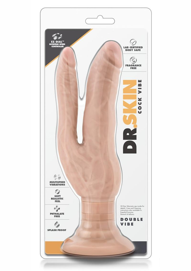 Dr. Skin Cock Vibes Dual Penetrating Vibrating Dildo - Flesh/Vanilla - 7in