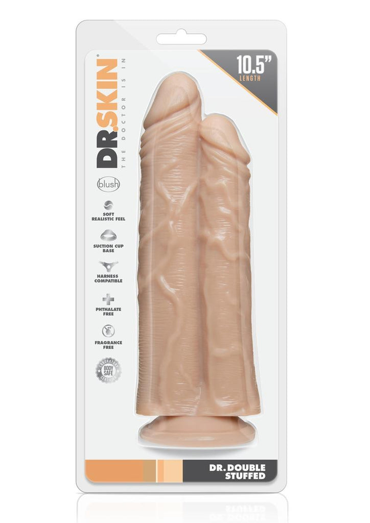 Dr. Skin Double Trouble Dual Penetrating Dildo with Suction Cup - Vanilla - 10.5in