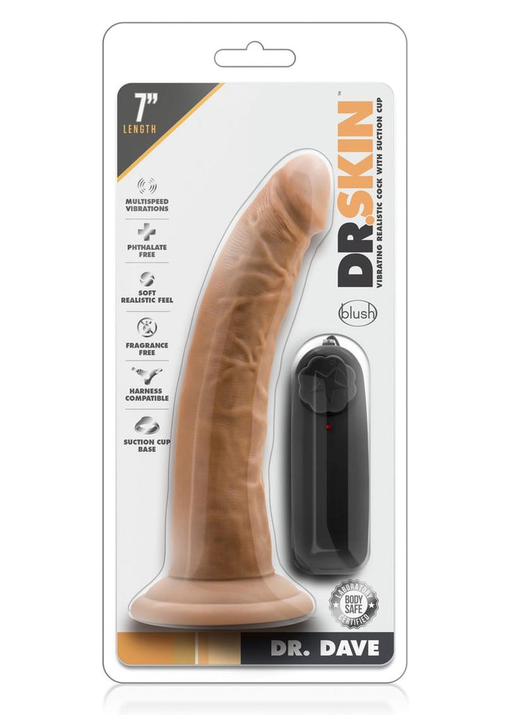 Dr. Skin Dr. Dave Vibrating Dildo with Suction Cup - Brown/Caramel - 7in