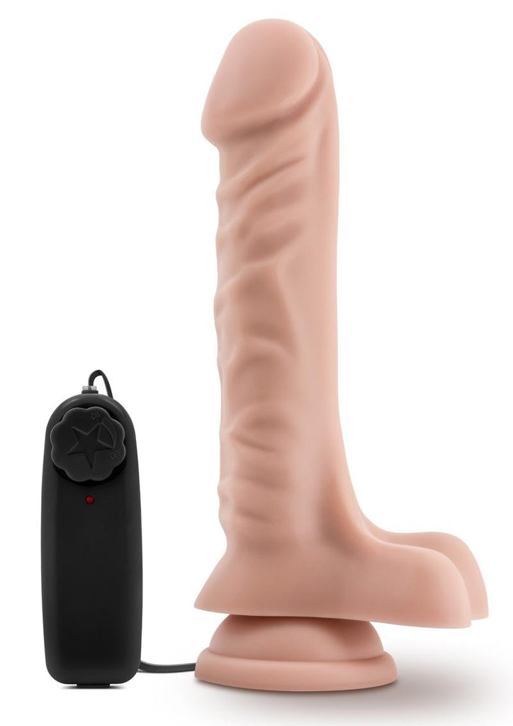 Dr. Skin Dr. James Vibrating Dildo with Balls and Remote Control - Flesh/Vanilla - 9in