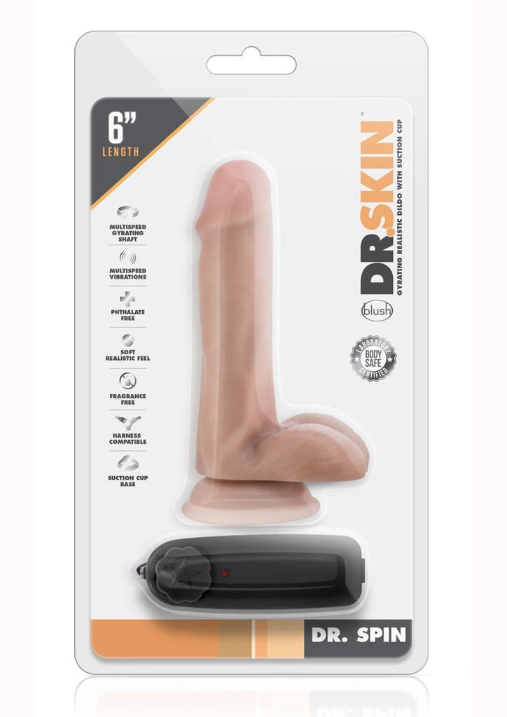 Dr. Skin Dr. Spin Gyrating Dildo with Suction Cup - Flesh/Vanilla - 6in
