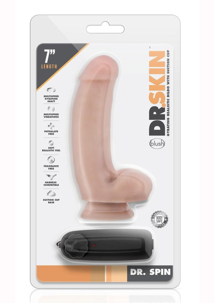 Dr. Skin Dr. Spin Gyrating Dildo with Suction Cup - Flesh/Vanilla - 7in