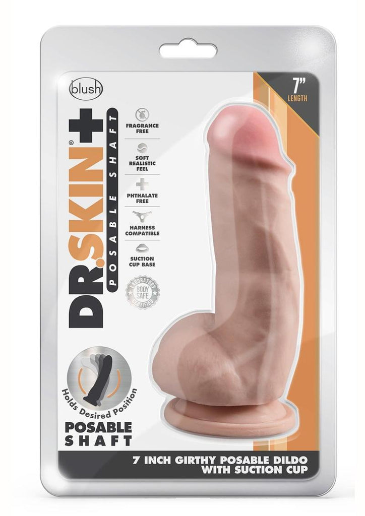Dr. Skin Plus Girthy Posable Dildo with Balls and Suction Cup - Vanilla - 7in