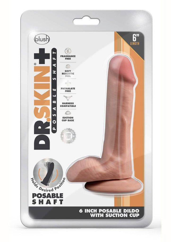 Dr. Skin Plus Posable Dildo with Balls and Suction Cup - Caramel - 6in