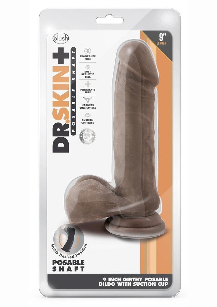 Dr. Skin Plus Thick Posable Dildo with Balls - Chocolate - 9in