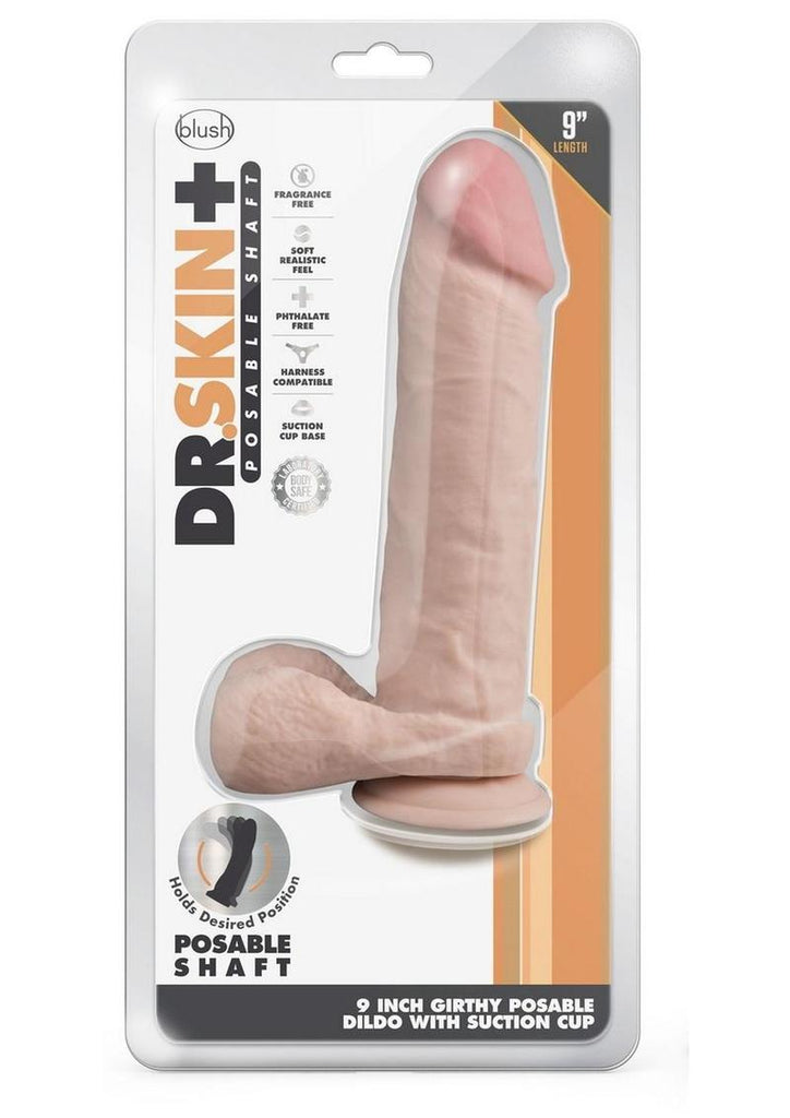Dr. Skin Plus Thick Posable Dildo with Balls - Vanilla - 9in