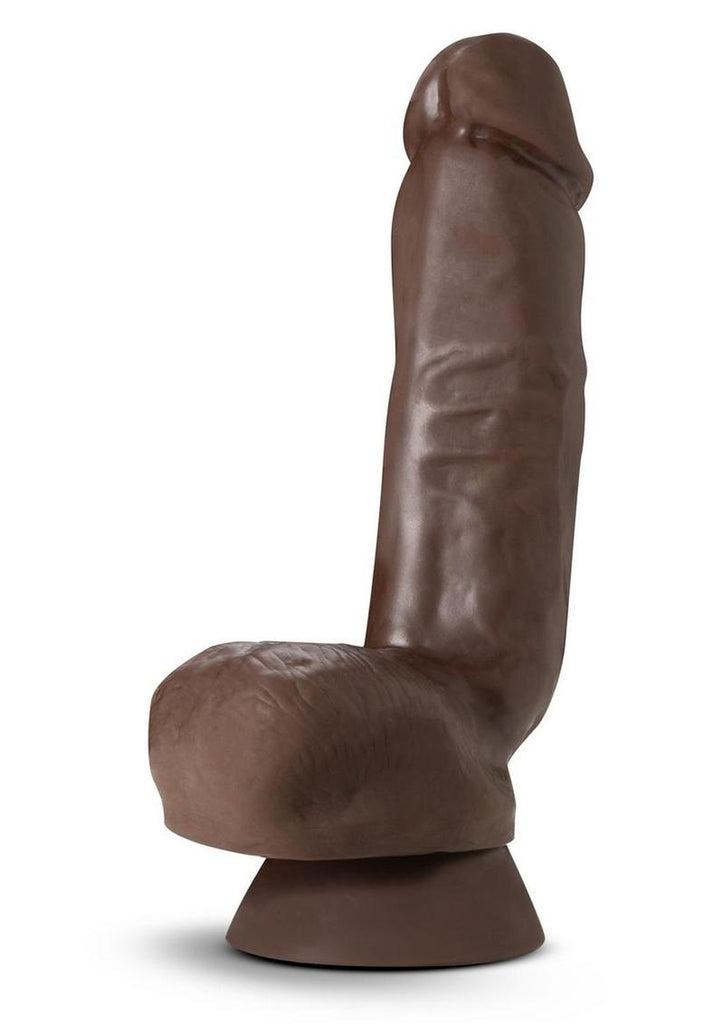 Dr. Skin Plus Thick Posable Dildo with Squeezable Balls - Chocolate - 8in