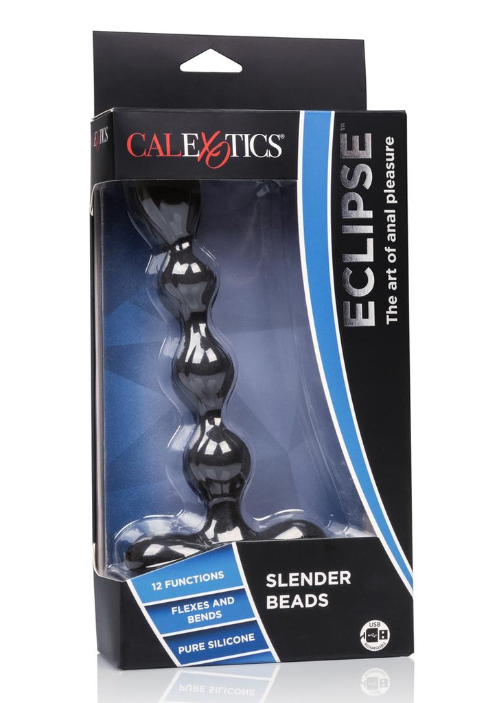 Eclips Slender Beads Silicone Flexible USB Rechargeable Anal Beads Probe Waterproof - Black - 7in