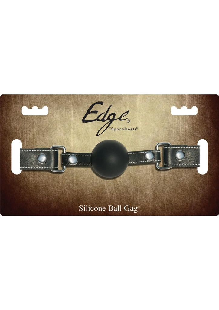 Edge Silicone Ball Gag with Adjustable Leather Strap - Black/Metal