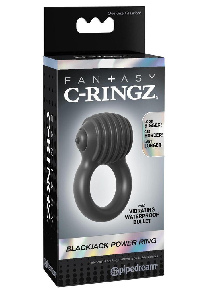 Fantasy C-Ringz Blackjack Power Cock Ring with Bullet - Black