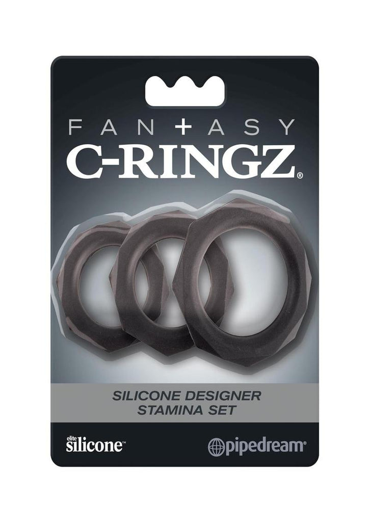 Fantasy C-Ringz Silicone Designer Stamina Cock Ring - Black - Set