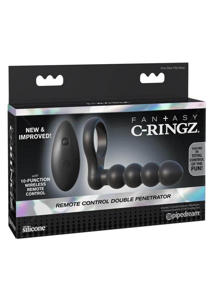 Fantasy C-Ringz Silicone Rechargeable Cock Ring Double Penetrator with Remote Control - Black