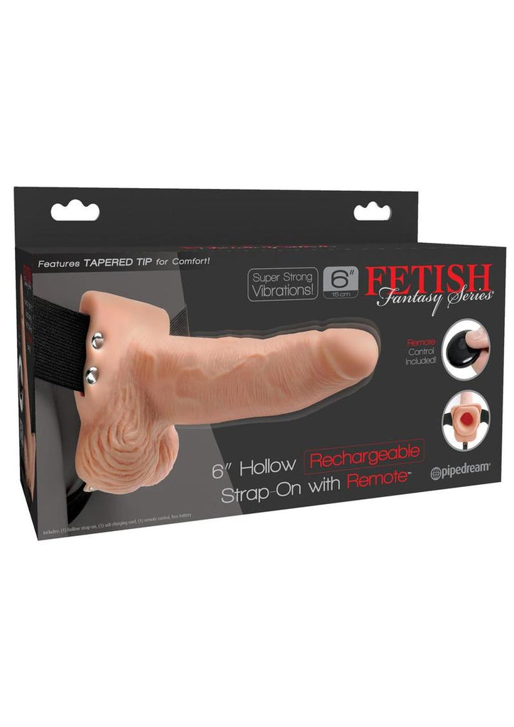 Fetish Fantasy Hollow Rechargeable Strap-On with Remote Control - Flesh - 6in
