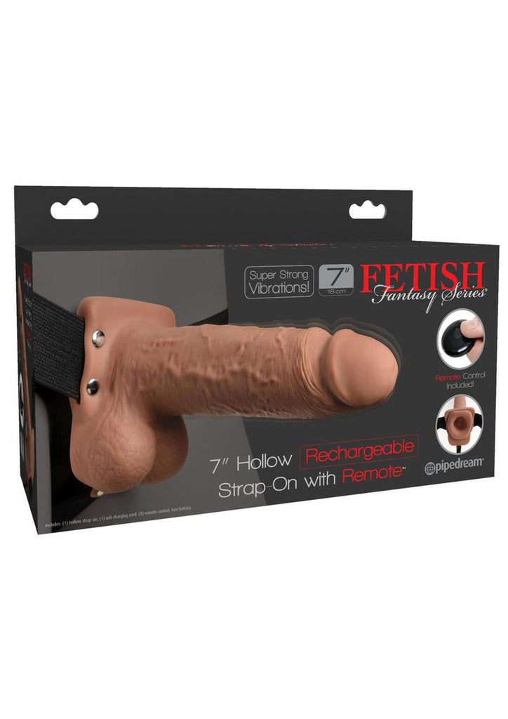 Fetish Fantasy Series Hollow Rechargeable Strap-On Dildo with Balls and Harness with Remote Control - Caramel - 7in