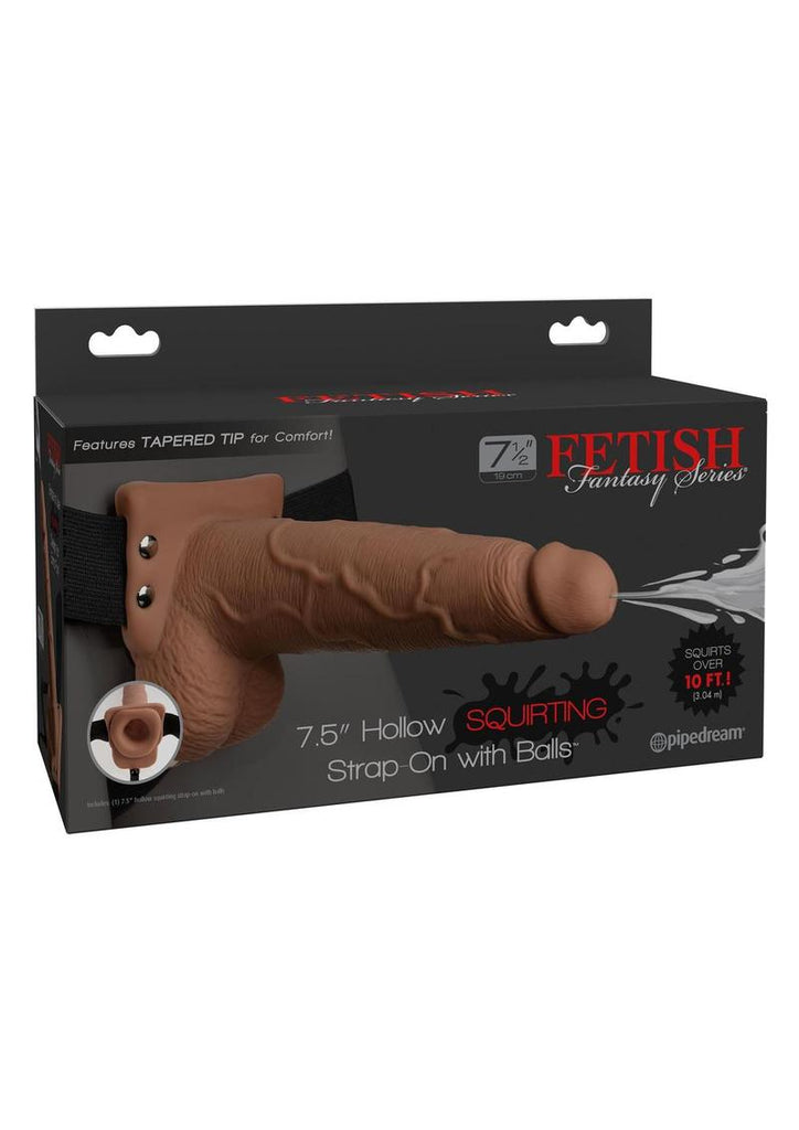 Fetish Fantasy Series Hollow Squirting Strap-On Dildo with Balls and Harness - Caramel - 7.5in