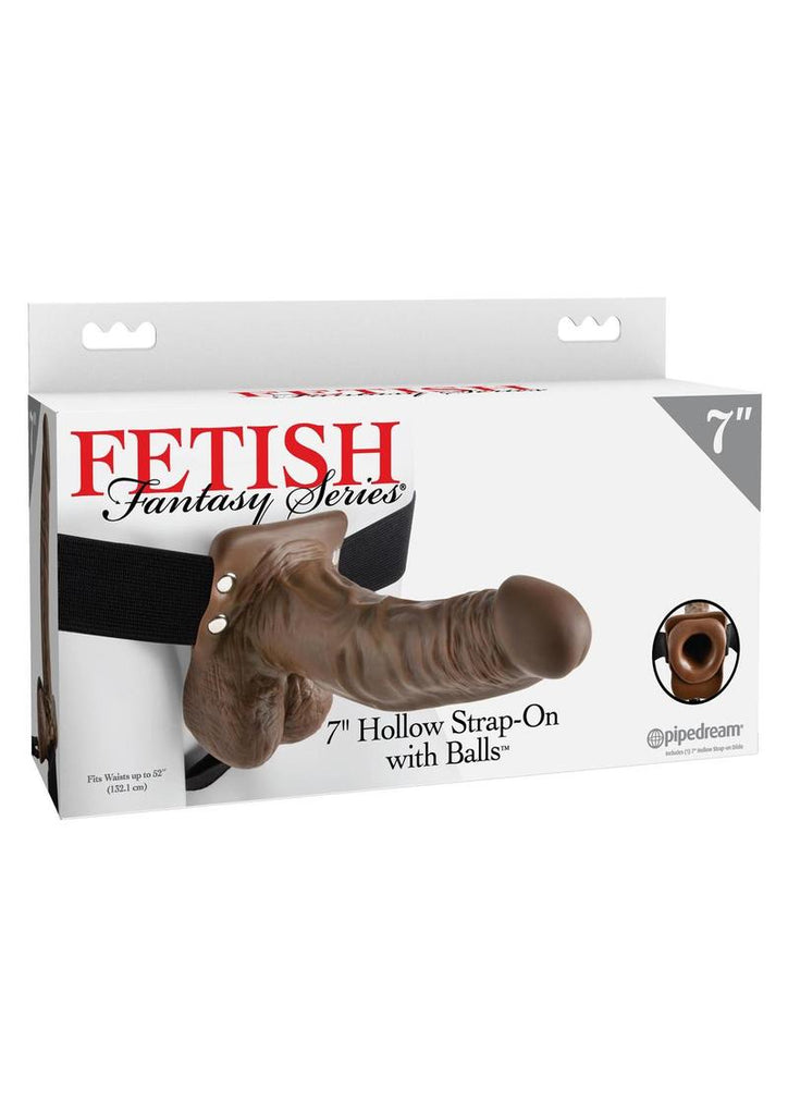 Fetish Fantasy Series Hollow Strap-On Dildo with Balls and Stretchy Harness - Chocolate - 7in