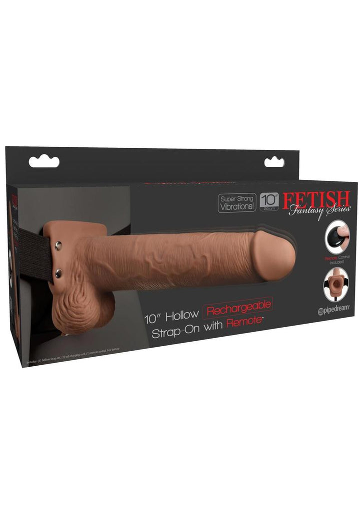 Fetish Fantasy Series Rechargeable Hollow Strap-On Dildo and Harness with Wireless Remote Control - Caramel - 10in