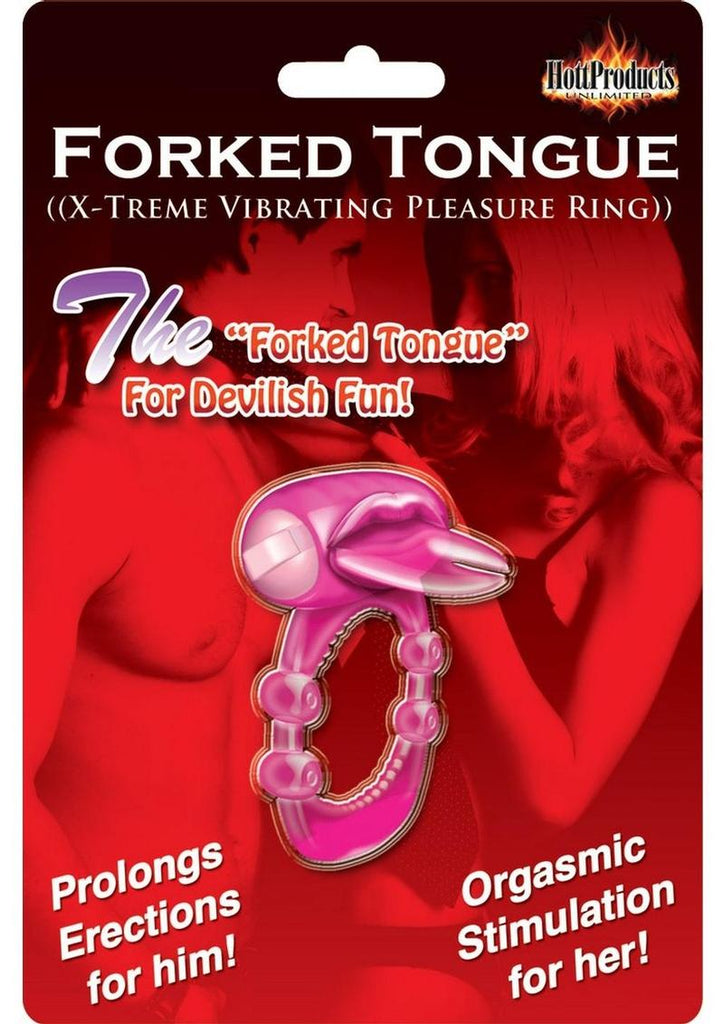 Forked Tongue Vibrating Silicone Cock Ring Waterproof - Magenta/Pink
