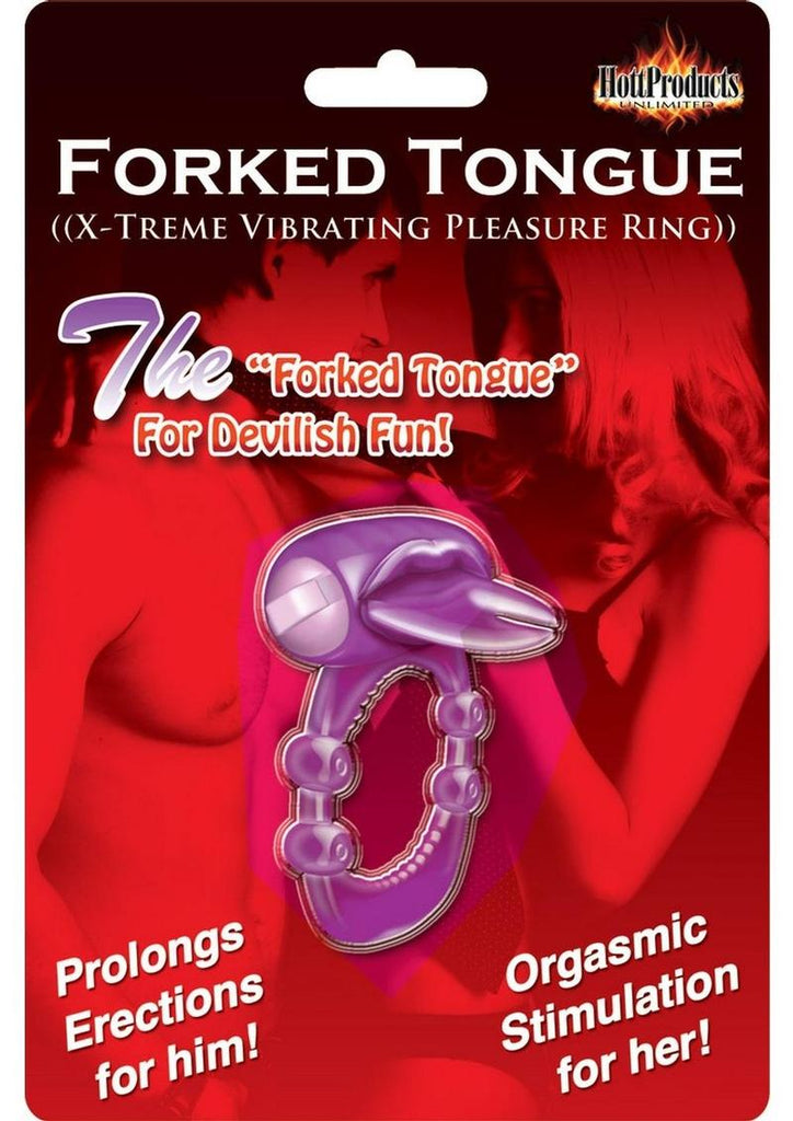 Forked Tongue Vibrating Silicone Cock Ring Waterproof - Purple