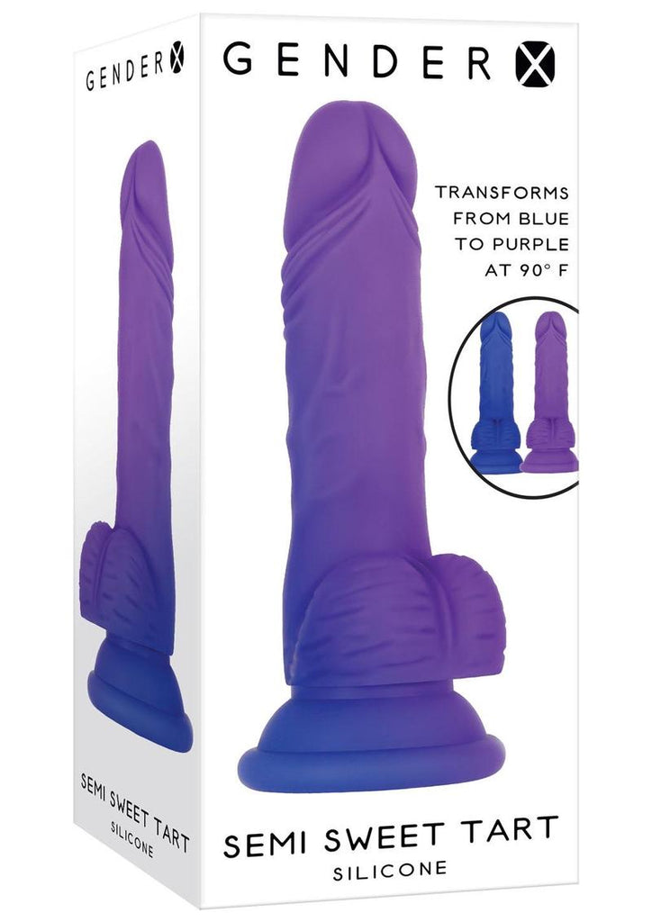 Gender X Semi Sweet Tart Color Changing Silicone Dildo - Blue/Purple