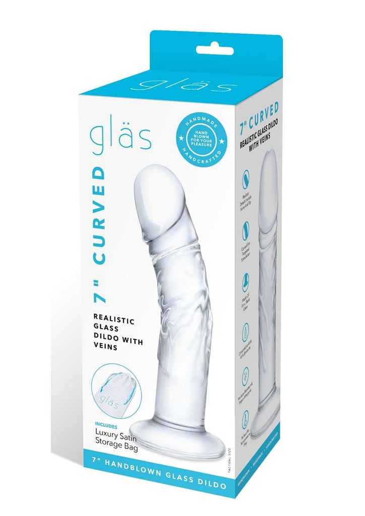 Glas Curved Realistic Glass Dildo with Veins - Clear - 7in