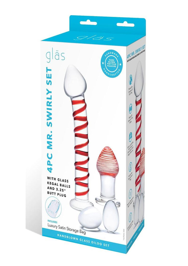 Glas Mr. Swirly Set with Glass Kegal Balls - Clear/Red - 4 Piece