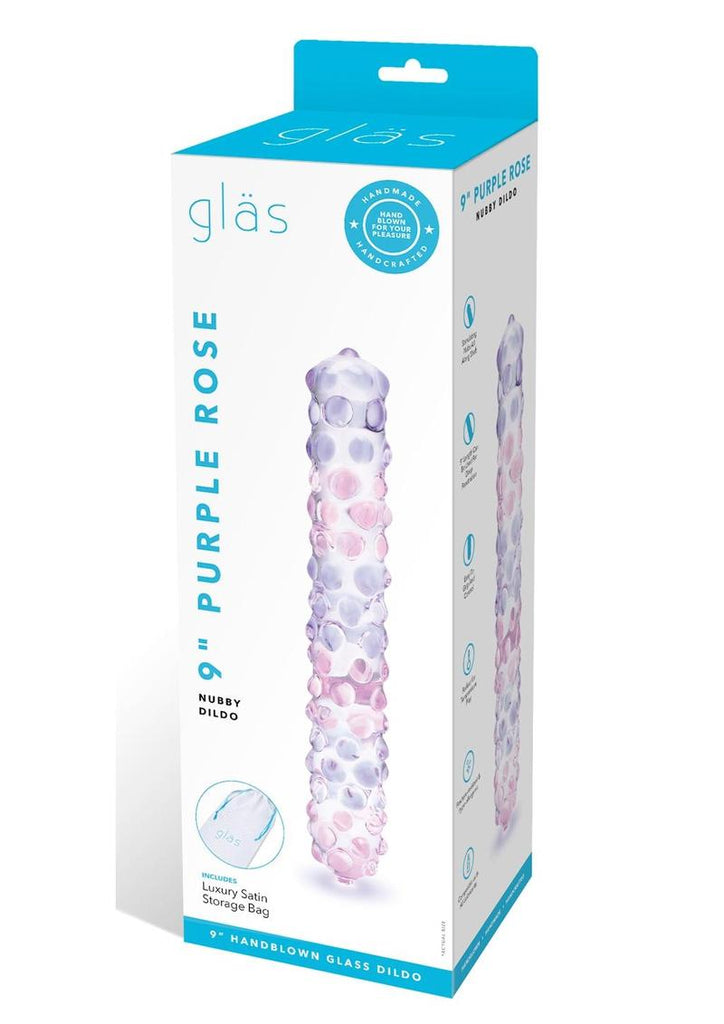 Glas Purple Rose Glass Nubby Dildo - Clear/Pink - 9in