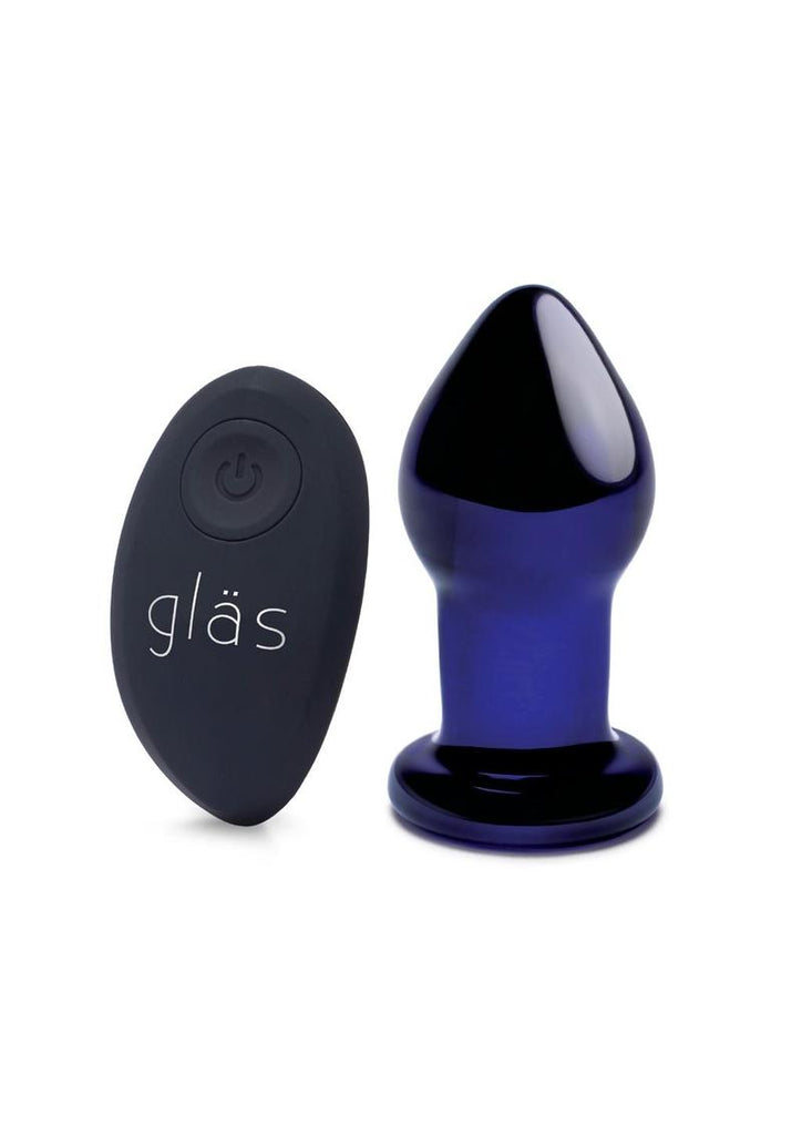 Glas Rechargeable Remote Controlled Vibrating Glass Butt Plug - Blue - 3.5in