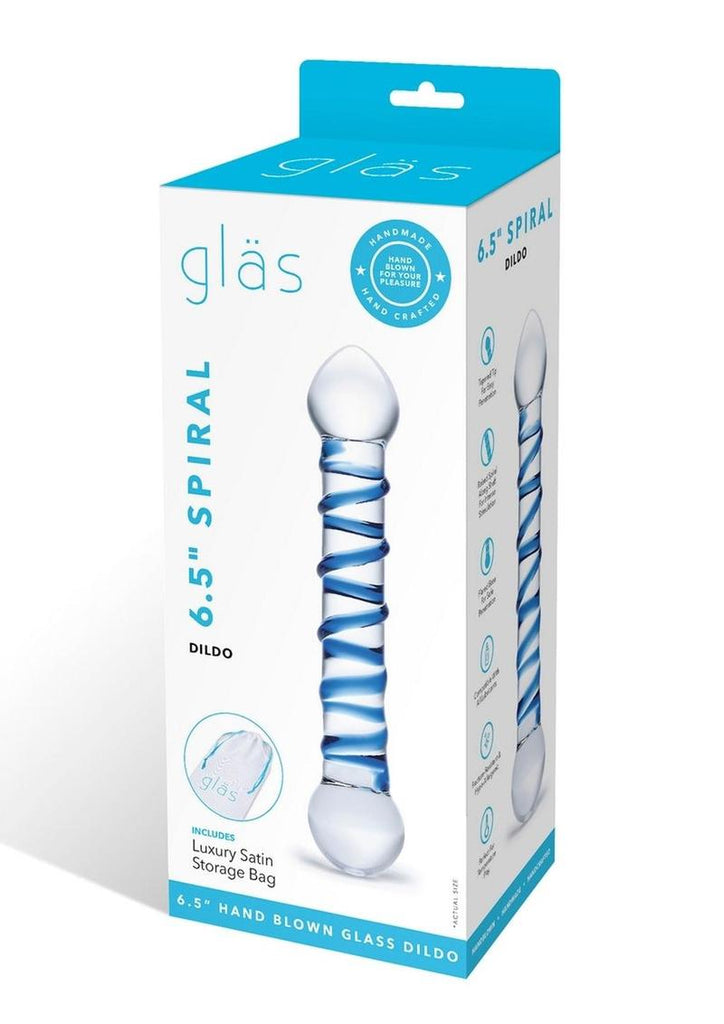 Glass Spiral Glass Textured Dildo - Blue/Clear - 6.5in